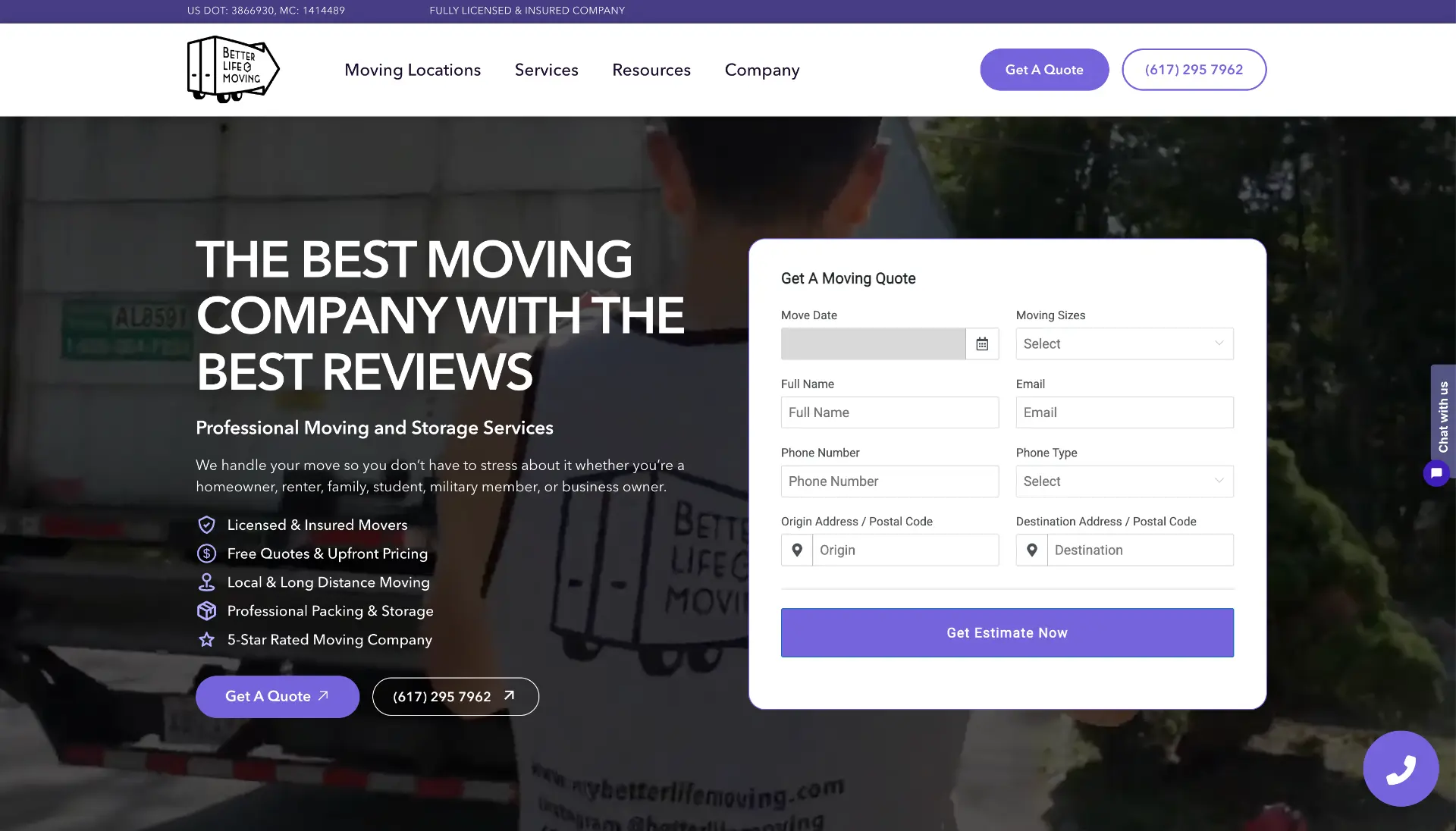 My Better Life Moving website screenshot