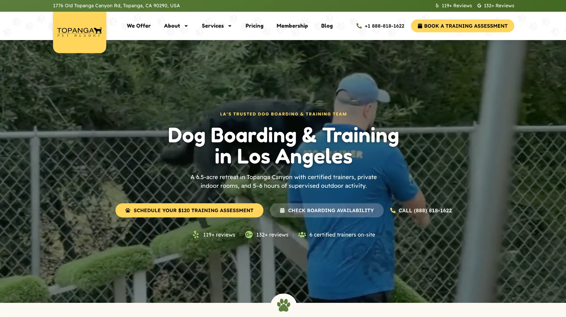 Topanga Pet Resort website screenshot