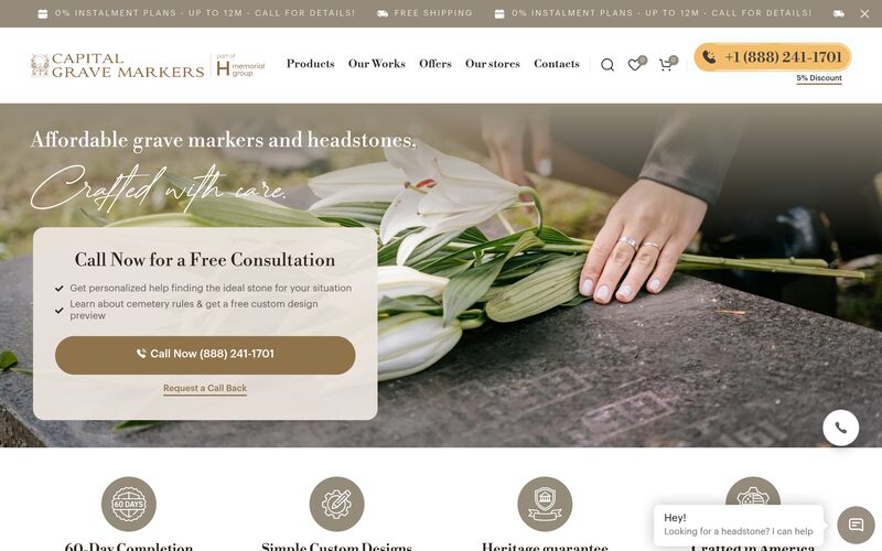 Capital Grave Markers website screenshot