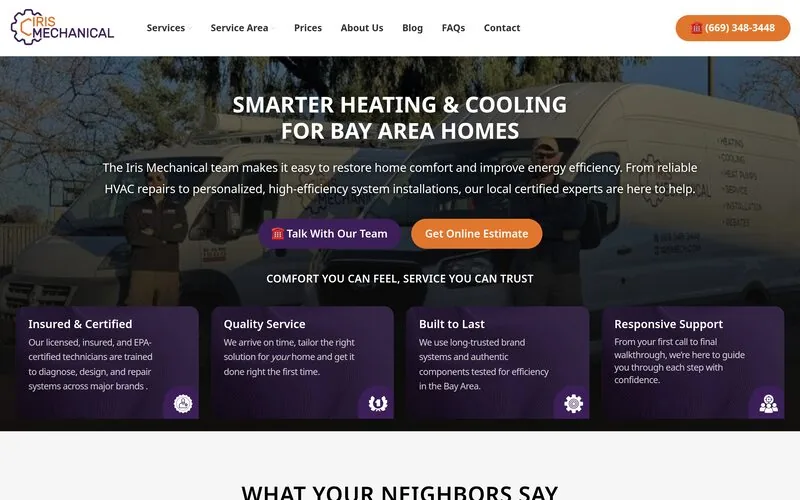Iris Mechanical website screenshot
